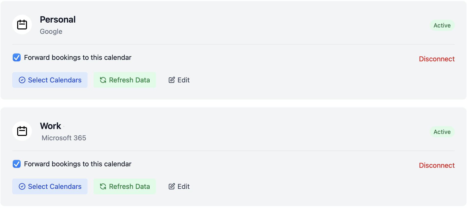 calendr.so integrations settings showing connected apps and sync activity for booking workflows