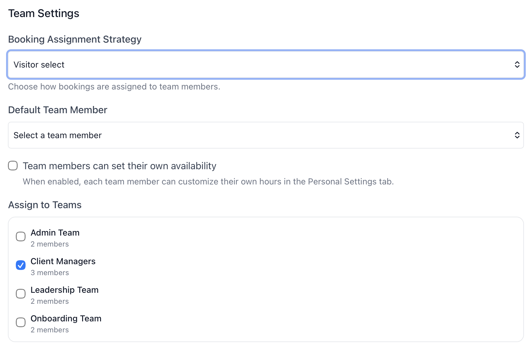 Team event type settings in calendr.so connected to multiple customer success team members